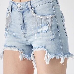 Embellished Light Blue Denim Shorts